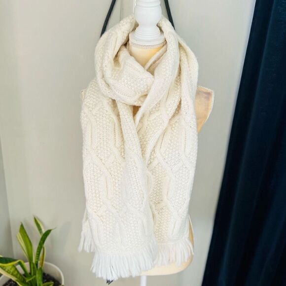 TED BAKER LONDON Homerton Cable Knit Wool Blend Scarf Wrap, Ivory/White, NWT - Picture 8 of 14